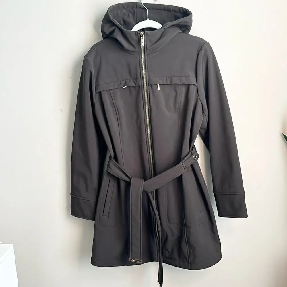MICHAEL KORS Brown Water Repellent Hooded Coat L